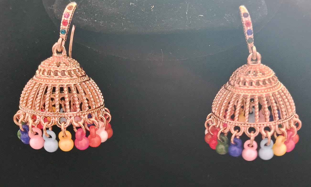 Taditional rose gold and bell shape design jhumkas
