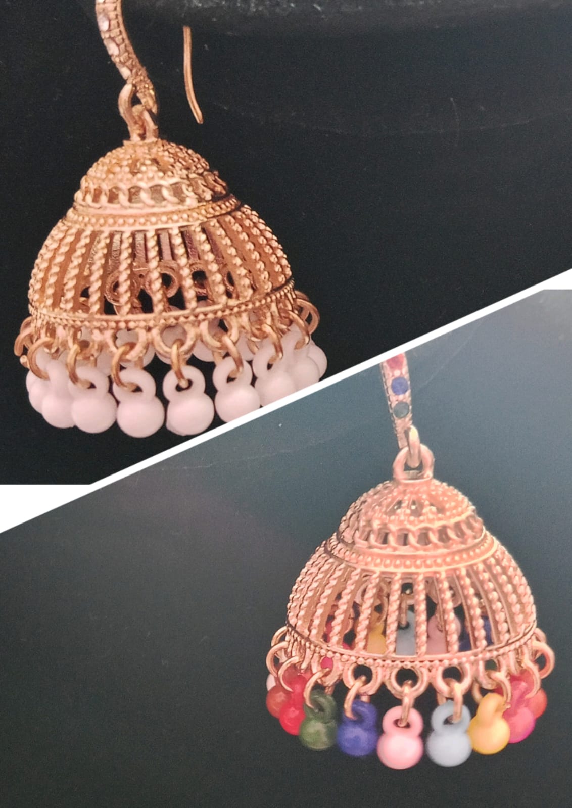 Taditional rose gold and bell shape design jhumkas
