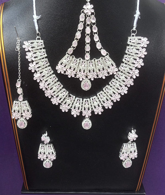 Traditional indian white and pink gem stone jewellery set